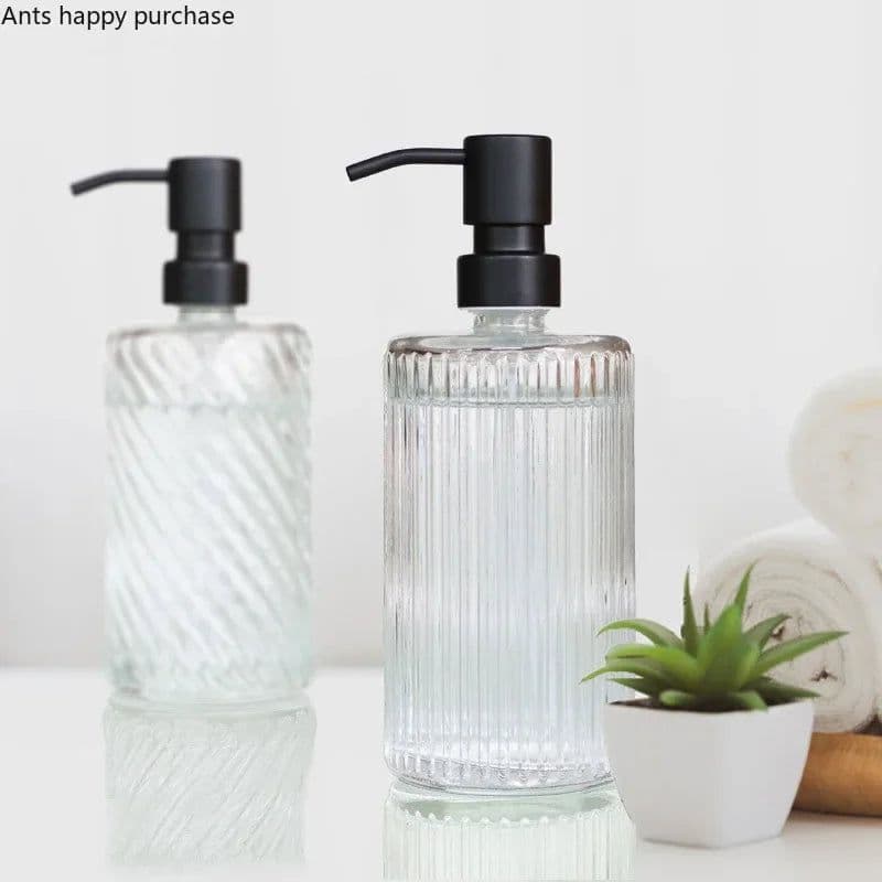 image-Transparent Glass Lotion Bottle Hand Sanitizer Bottle Shampoo Bottles Shower Gel Bottles Bathroom Accessories Soap Dispenser