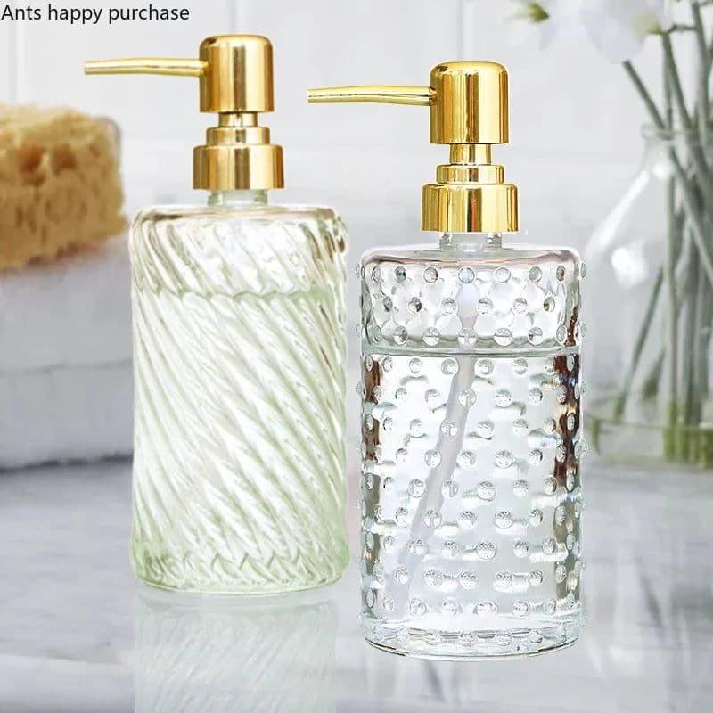 image-Transparent Glass Lotion Bottle Hand Sanitizer Bottle Shampoo Bottles Shower Gel Bottles Bathroom Accessories Soap Dispenser