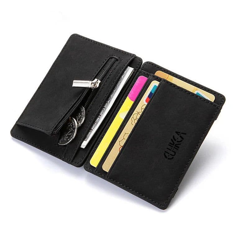 image-New Slim Men Male PU Leather Mini Small Magic Wallets Ultra Thin Zipper Coin Purse Pouch Plastic Credit Bank Card Case Holder