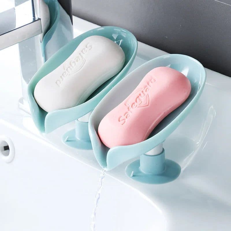 image-Suction Cup Soap dish For bathroom Shower Portable Leaf Soap Holder Plastic Sponge Tray For Kitchen Bathroom accessories