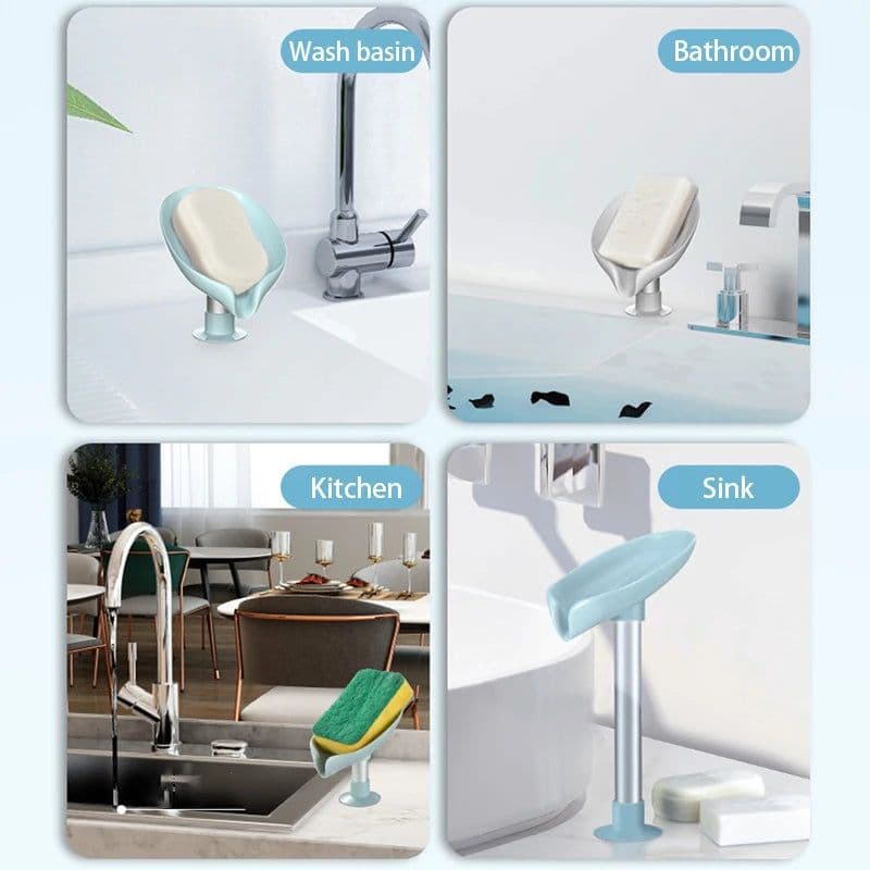 image-Suction Cup Soap dish For bathroom Shower Portable Leaf Soap Holder Plastic Sponge Tray For Kitchen Bathroom accessories