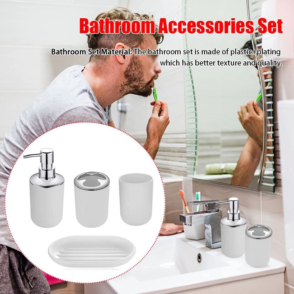 image-4pcs Bathroom Toothbrush Holder Soap Dish Tumbler Mouthwash Cup Liquid Press Bottle Set Home Bathroom Wash Supplies Accessories