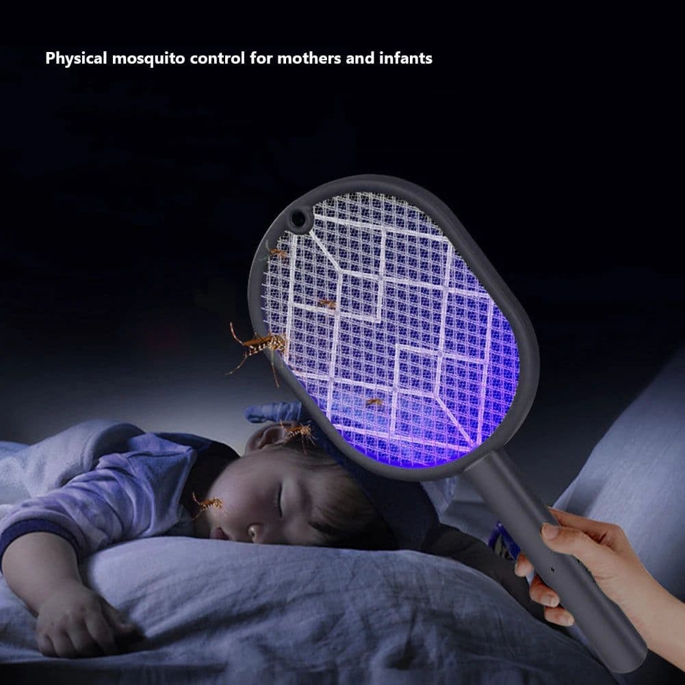 image-Electric Mosquito Swatter 2-in-1 Fly Swatter Trap Electric Mosquito Killer 3500V USB Rechargeable Mosquito Racket Fly Zapper