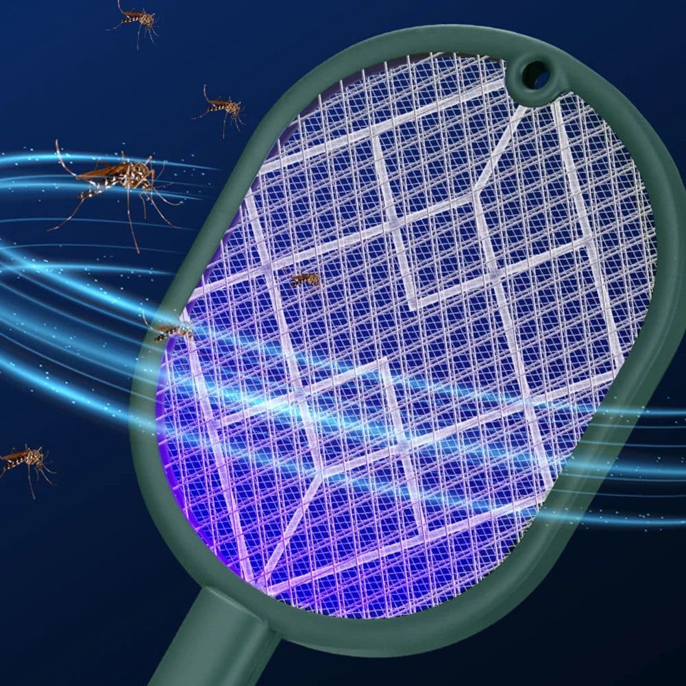 image-Electric Mosquito Swatter 2-in-1 Fly Swatter Trap Electric Mosquito Killer 3500V USB Rechargeable Mosquito Racket Fly Zapper