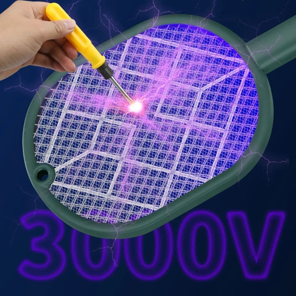 image-Electric Mosquito Swatter 2-in-1 Fly Swatter Trap Electric Mosquito Killer 3500V USB Rechargeable Mosquito Racket Fly Zapper