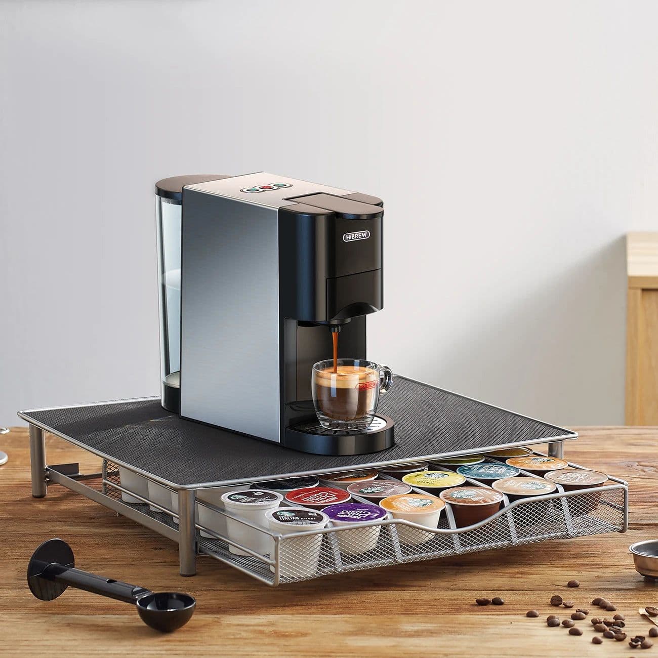 image-HiBREW Coffee Machine 4in1 Multiple Capsule Espresso Dolce Milk&Nespresso&ESE Pod&Powder Coffee Maker Stainless Metal Outook H3