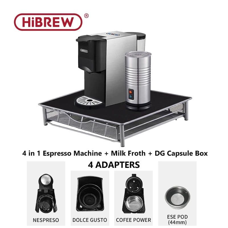 image-HiBREW Coffee Machine 4in1 Multiple Capsule Espresso Dolce Milk&Nespresso&ESE Pod&Powder Coffee Maker Stainless Metal Outook H3