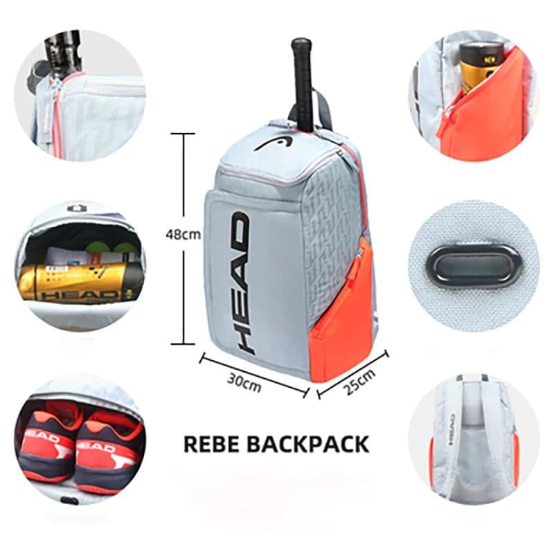 image-Head Tennis Backpack Team Multi-functional Sports Badminton Racket Bag For 1-2 Pcs Padel With Shoes Bag