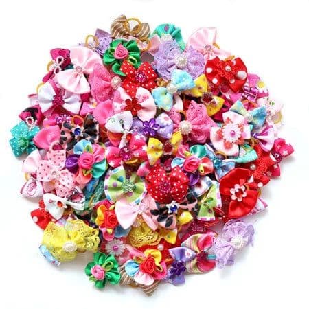 image-20PCS Cute Handmade Small Puppy Dog Hair Bows Pet Dog Hair Accessories Flower Bows Dog Grooming Bows for Small Dogs Pet Products