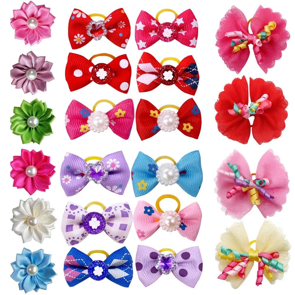image-20PCS Cute Handmade Small Puppy Dog Hair Bows Pet Dog Hair Accessories Flower Bows Dog Grooming Bows for Small Dogs Pet Products