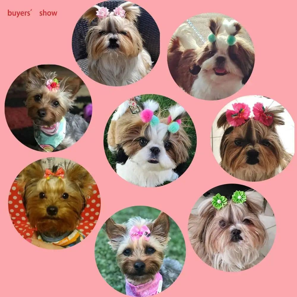 image-20PCS Cute Handmade Small Puppy Dog Hair Bows Pet Dog Hair Accessories Flower Bows Dog Grooming Bows for Small Dogs Pet Products