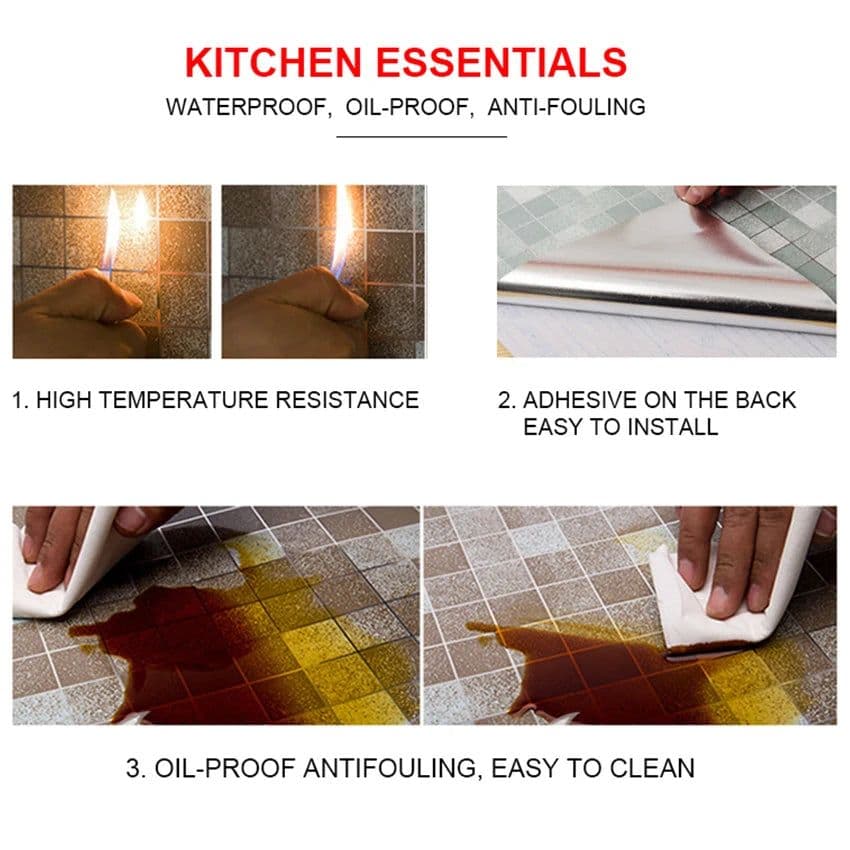 image-Bathroom Waterproof Tiles Wall Sticker Self-Adhesive Kitchen Stove Oil-Proof Fireproof Wallpaper Aluminum Foil Decorative Film