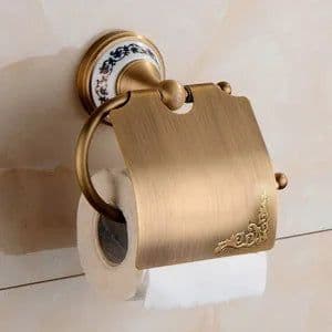 image-Antique Brushed Solid Brass Bathroom Accessories Sets European Porcelain Bathroom Hardware Sets Ceramic Retro Bathroom Products