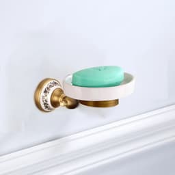 image-Antique Brushed Solid Brass Bathroom Accessories Sets European Porcelain Bathroom Hardware Sets Ceramic Retro Bathroom Products
