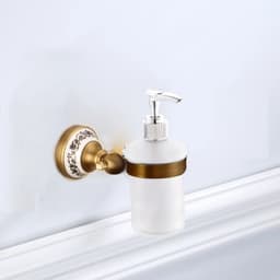 image-Antique Brushed Solid Brass Bathroom Accessories Sets European Porcelain Bathroom Hardware Sets Ceramic Retro Bathroom Products