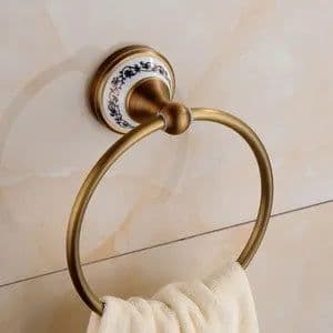 image-Antique Brushed Solid Brass Bathroom Accessories Sets European Porcelain Bathroom Hardware Sets Ceramic Retro Bathroom Products