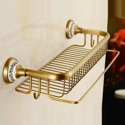 image-Antique Brushed Solid Brass Bathroom Accessories Sets European Porcelain Bathroom Hardware Sets Ceramic Retro Bathroom Products