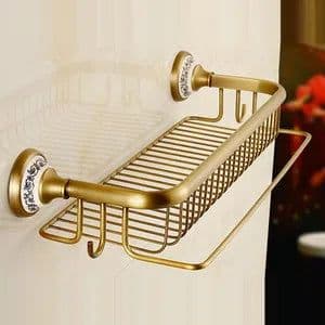 image-Antique Brushed Solid Brass Bathroom Accessories Sets European Porcelain Bathroom Hardware Sets Ceramic Retro Bathroom Products