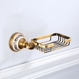 image-Antique Brushed Solid Brass Bathroom Accessories Sets European Porcelain Bathroom Hardware Sets Ceramic Retro Bathroom Products