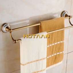 image-Antique Brushed Solid Brass Bathroom Accessories Sets European Porcelain Bathroom Hardware Sets Ceramic Retro Bathroom Products