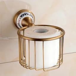 image-Antique Brushed Solid Brass Bathroom Accessories Sets European Porcelain Bathroom Hardware Sets Ceramic Retro Bathroom Products