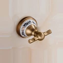 image-Antique Brushed Solid Brass Bathroom Accessories Sets European Porcelain Bathroom Hardware Sets Ceramic Retro Bathroom Products