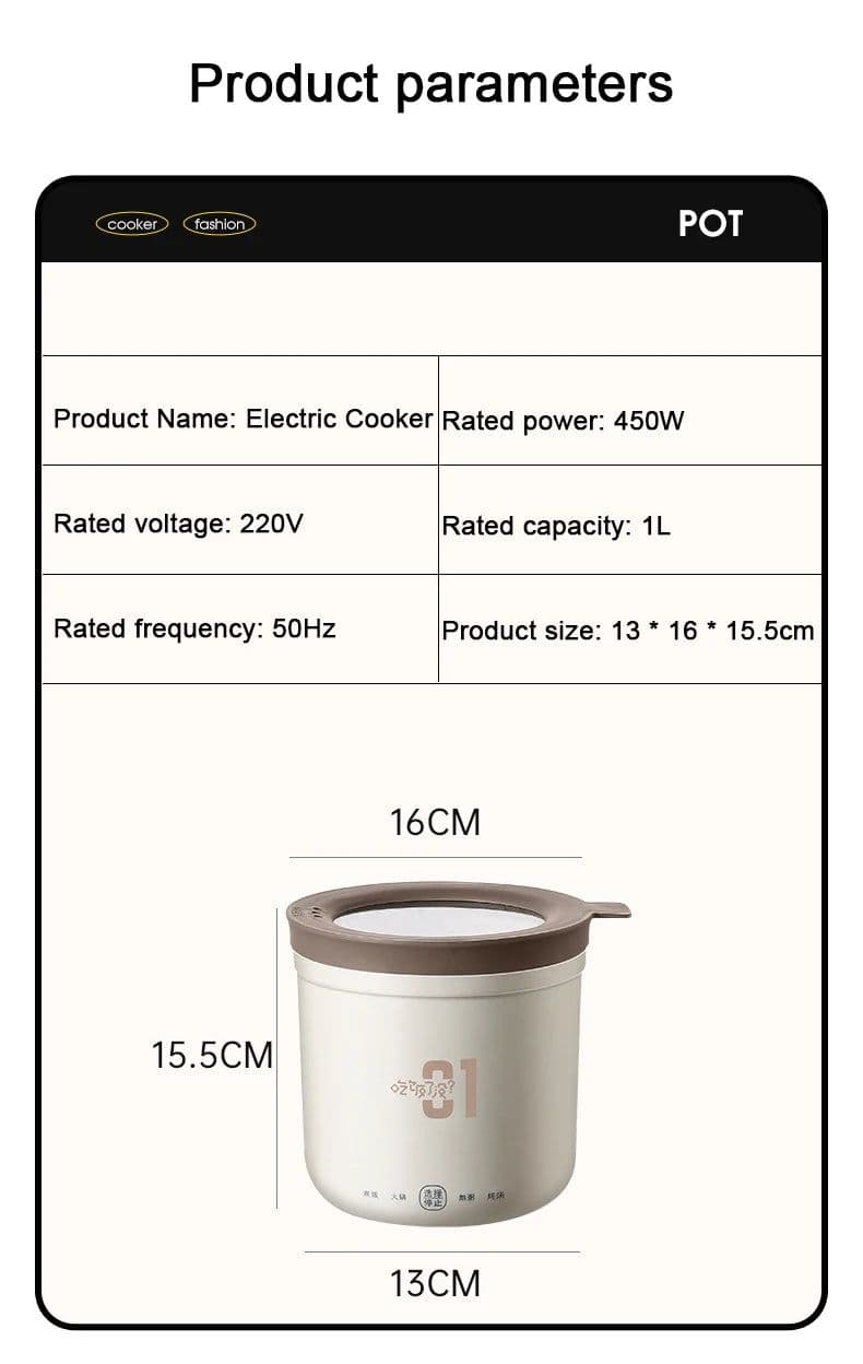 image-DMWD Mini Rice Cooker Multifunction Skillet 1L Noodle Cooking Pot Egg Omelette Frying Pan Hotpot Baby Food Stew Cup Soup Heater