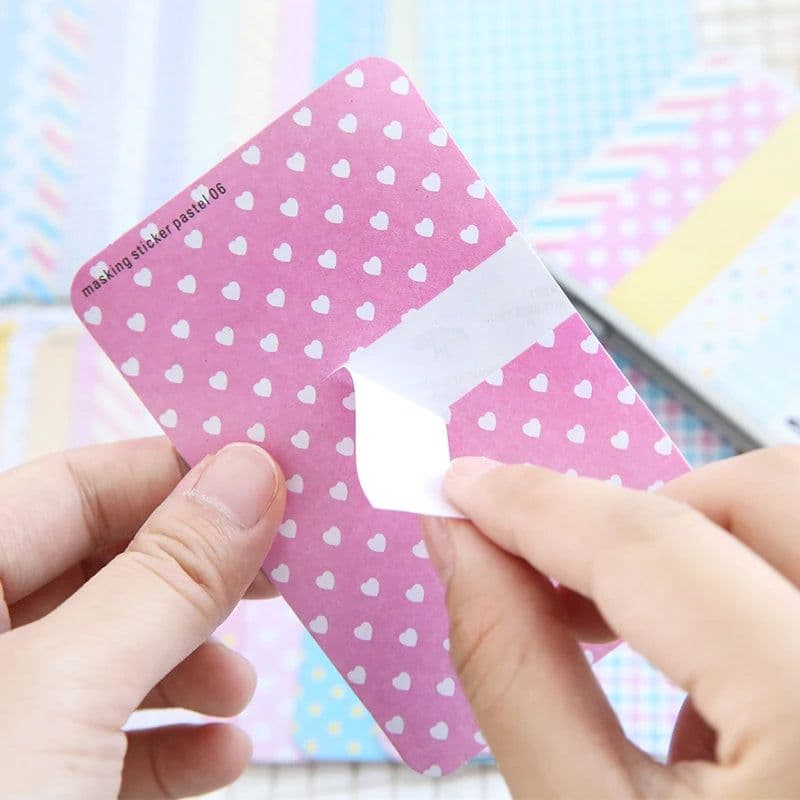 image-Korean Kawaii Stationery Lovely Tin Scrapbooking Pastel Marking Tape Craft Stickers Decorative DIY Memo Planner Tool 27 Sheets