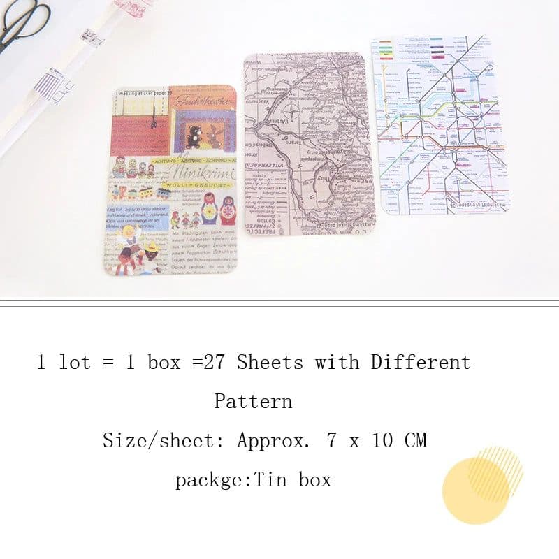 image-Korean Kawaii Stationery Lovely Tin Scrapbooking Pastel Marking Tape Craft Stickers Decorative DIY Memo Planner Tool 27 Sheets