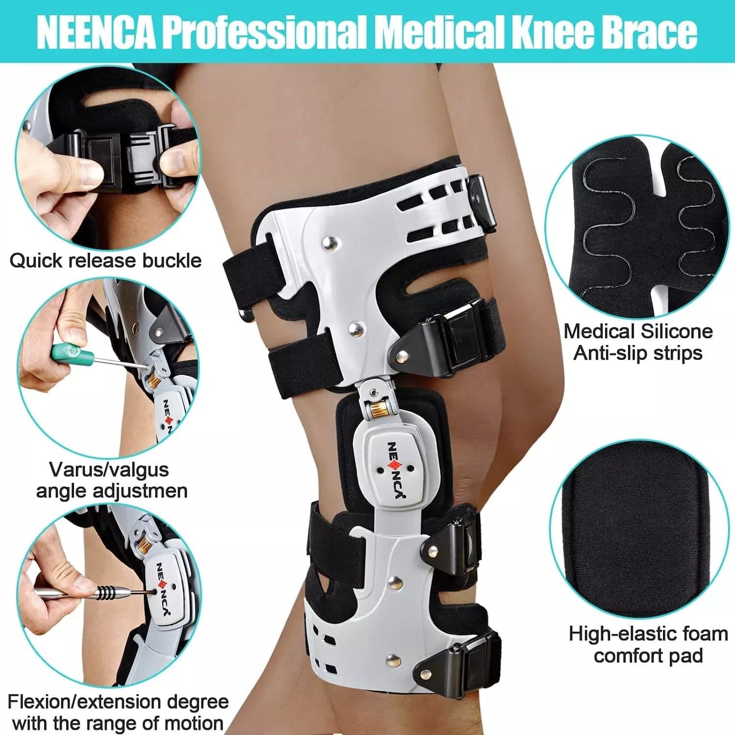image-NEENCA Unloader ROM Knee Brace Hinged Stabilizer Adjustable Recovery Support for ACL MCL PCL Injury Meniscus Tear Arthritis