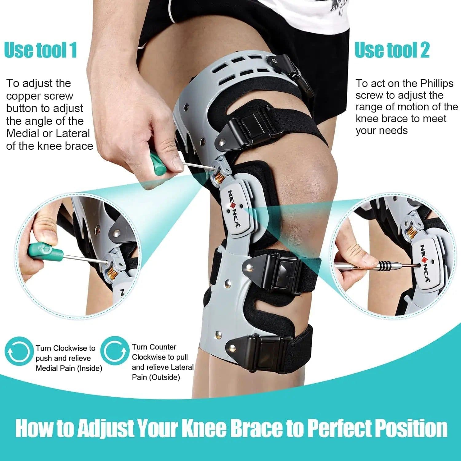 image-NEENCA Unloader ROM Knee Brace Hinged Stabilizer Adjustable Recovery Support for ACL MCL PCL Injury Meniscus Tear Arthritis