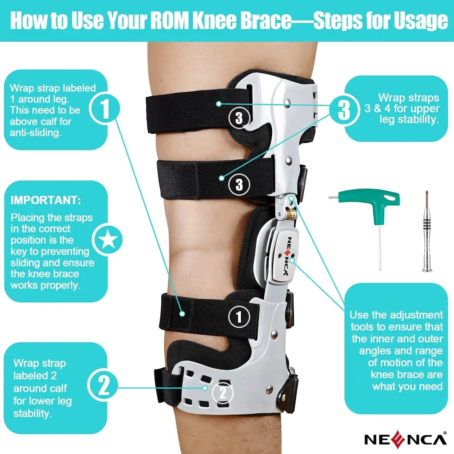 image-NEENCA Unloader ROM Knee Brace Hinged Stabilizer Adjustable Recovery Support for ACL MCL PCL Injury Meniscus Tear Arthritis
