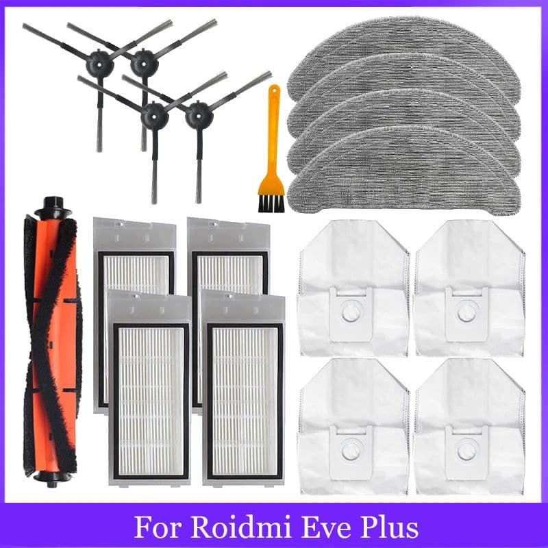 image-For Roidmi Eve Plus SDJ01RM Robotic Vacuum Cleaner Spare Parts Mop Cloth Hepa Filter Main Brush Side Brush Dust Bag Accessories