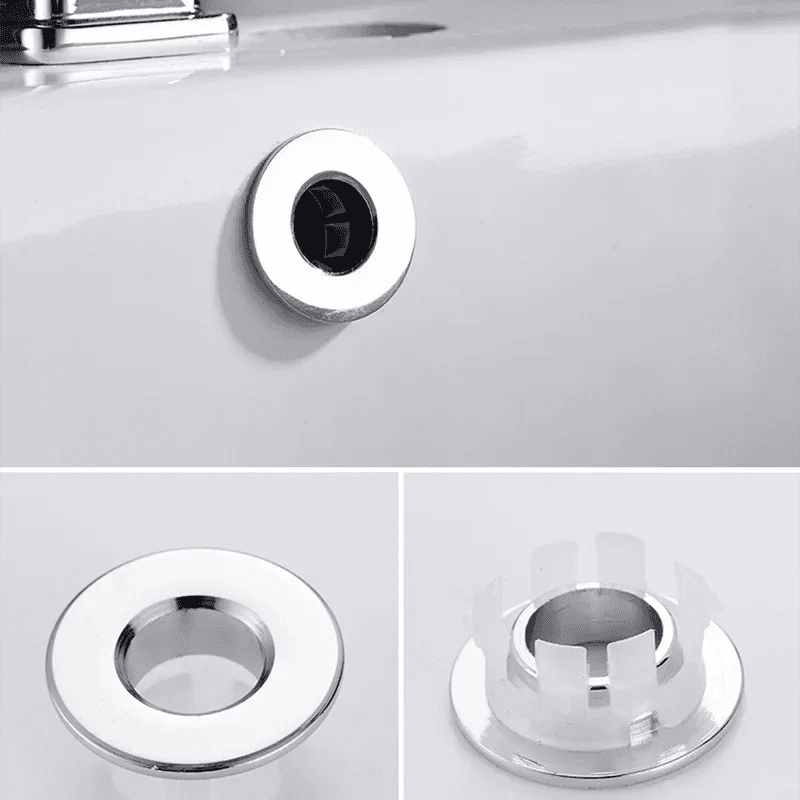 image-Bathroom Basin Faucet Sink Overflow Cover Brass Six-foot Ring Insert Replacement Hole Cover Cap Chrome Trim Bathroom Accessories