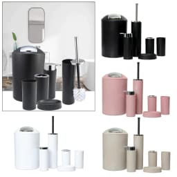 image-6Pcs Plastic Bathroom Accessories Set Bath Ensemble Soap Dish Trash Can Toilet Brush Necessities Brush Holder Trash Can Set