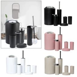 image-6Pcs Plastic Bathroom Accessories Set Bath Ensemble Soap Dish Trash Can Toilet Brush Necessities Brush Holder Trash Can Set