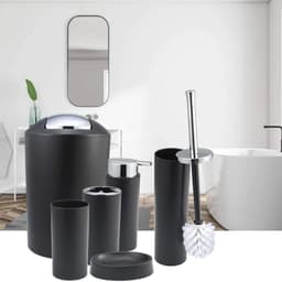 image-6Pcs Plastic Bathroom Accessories Set Bath Ensemble Soap Dish Trash Can Toilet Brush Necessities Brush Holder Trash Can Set