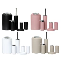 image-6Pcs Plastic Bathroom Accessories Set Bath Ensemble Soap Dish Trash Can Toilet Brush Necessities Brush Holder Trash Can Set
