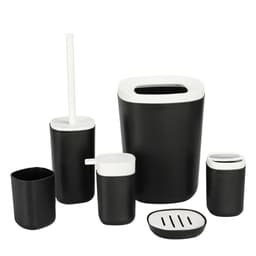 image-6Pcs Plastic Bathroom Accessories Set Bath Ensemble Soap Dish Trash Can Toilet Brush Necessities Brush Holder Trash Can Set