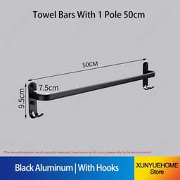 image-Towel Bar 30-60 CM Multi Rod Holder Bathroom Accessories Wall Rail Organizer Hook Hanger Aluminum Storage Rack Matte Black Shelf