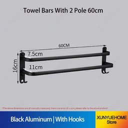 image-Towel Bar 30-60 CM Multi Rod Holder Bathroom Accessories Wall Rail Organizer Hook Hanger Aluminum Storage Rack Matte Black Shelf