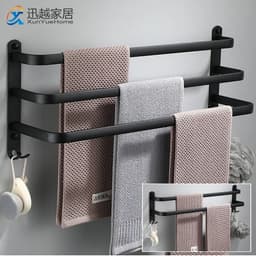 image-Towel Bar 30-60 CM Multi Rod Holder Bathroom Accessories Wall Rail Organizer Hook Hanger Aluminum Storage Rack Matte Black Shelf