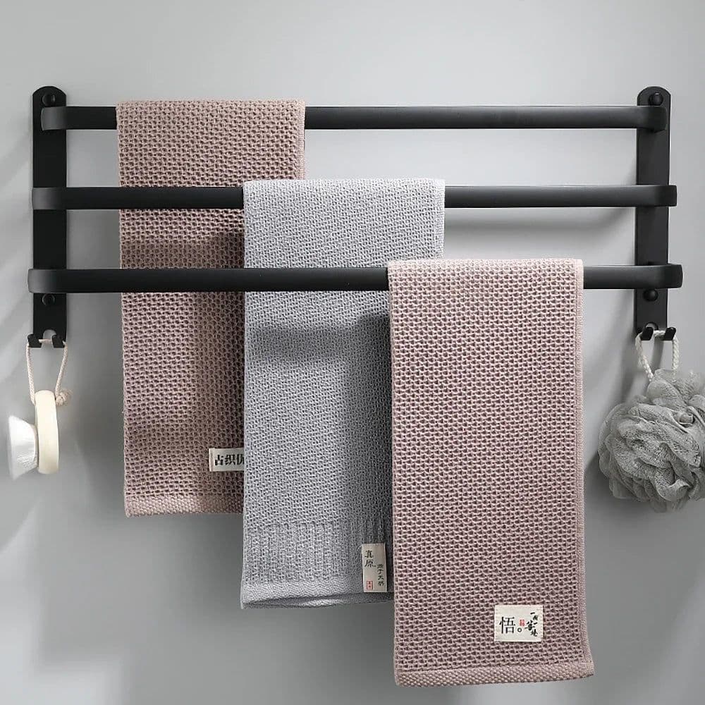 image-Towel Bar 30-60 CM Multi Rod Holder Bathroom Accessories Wall Rail Organizer Hook Hanger Aluminum Storage Rack Matte Black Shelf
