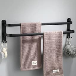 image-Towel Bar 30-60 CM Multi Rod Holder Bathroom Accessories Wall Rail Organizer Hook Hanger Aluminum Storage Rack Matte Black Shelf