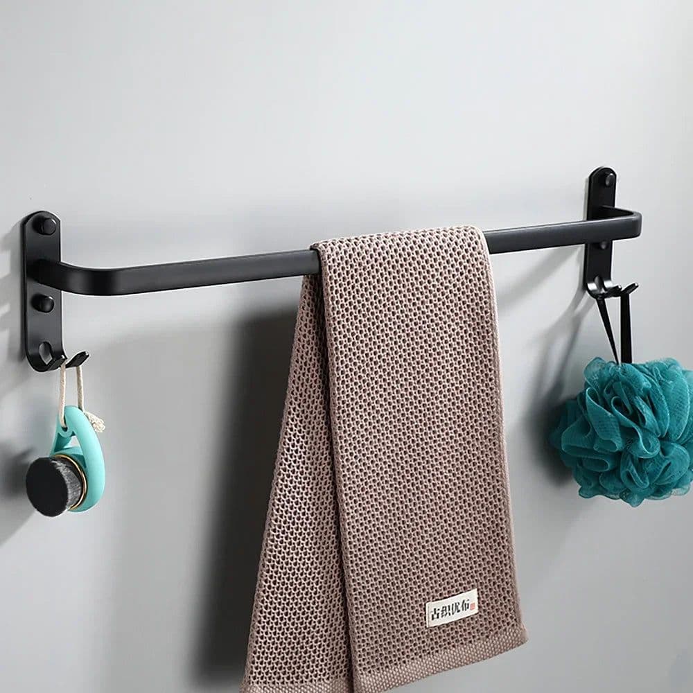 image-Towel Bar 30-60 CM Multi Rod Holder Bathroom Accessories Wall Rail Organizer Hook Hanger Aluminum Storage Rack Matte Black Shelf
