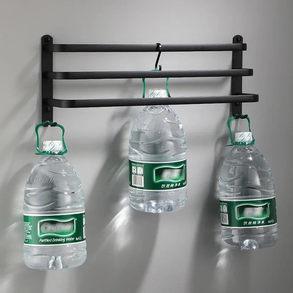 image-Towel Bar 30-60 CM Multi Rod Holder Bathroom Accessories Wall Rail Organizer Hook Hanger Aluminum Storage Rack Matte Black Shelf