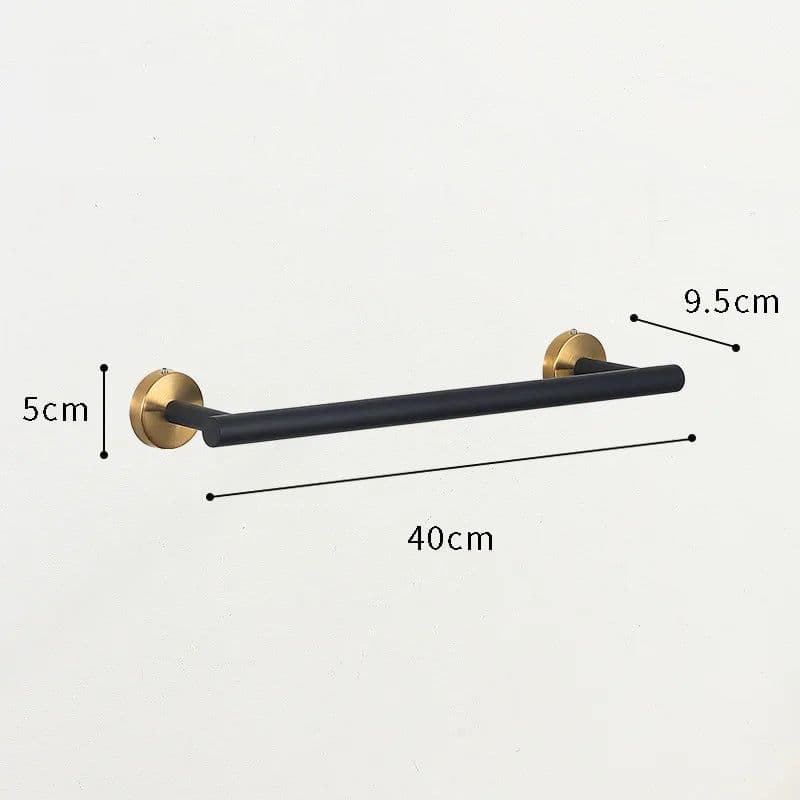 image-Black and Gold Stainless Steel Bathroom Hardware set Towel Bar Toilet Paper Holder Clothes Hook Bathroom Roll Towel Rack Ring
