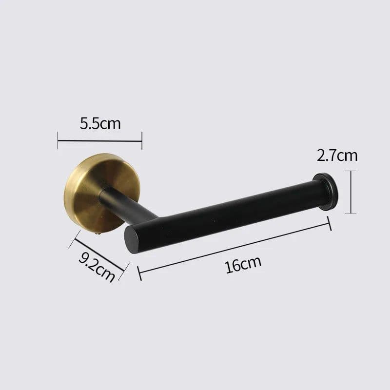 image-Black and Gold Stainless Steel Bathroom Hardware set Towel Bar Toilet Paper Holder Clothes Hook Bathroom Roll Towel Rack Ring