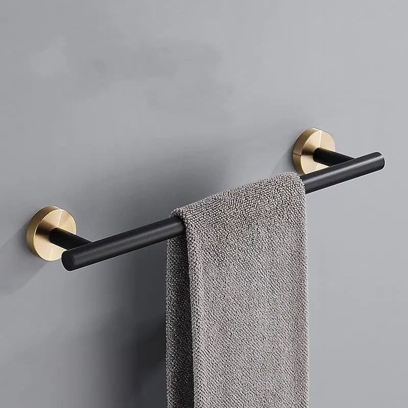 image-Black and Gold Stainless Steel Bathroom Hardware set Towel Bar Toilet Paper Holder Clothes Hook Bathroom Roll Towel Rack Ring