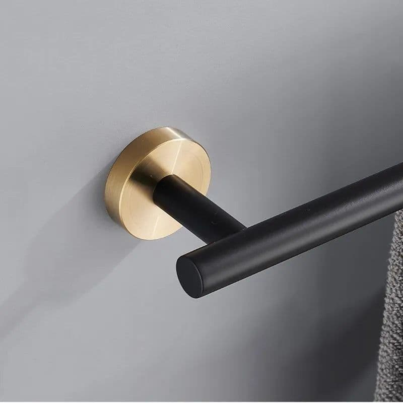 image-Black and Gold Stainless Steel Bathroom Hardware set Towel Bar Toilet Paper Holder Clothes Hook Bathroom Roll Towel Rack Ring